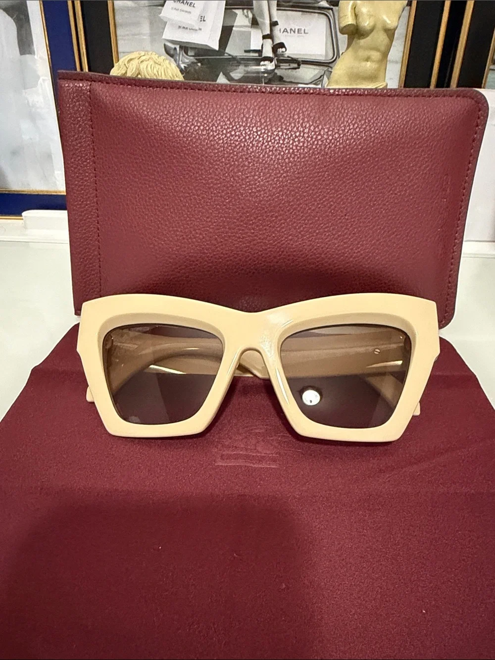 Excellent condition. Etro Cream Cat-Eye Sunglasses with Brown Lenses